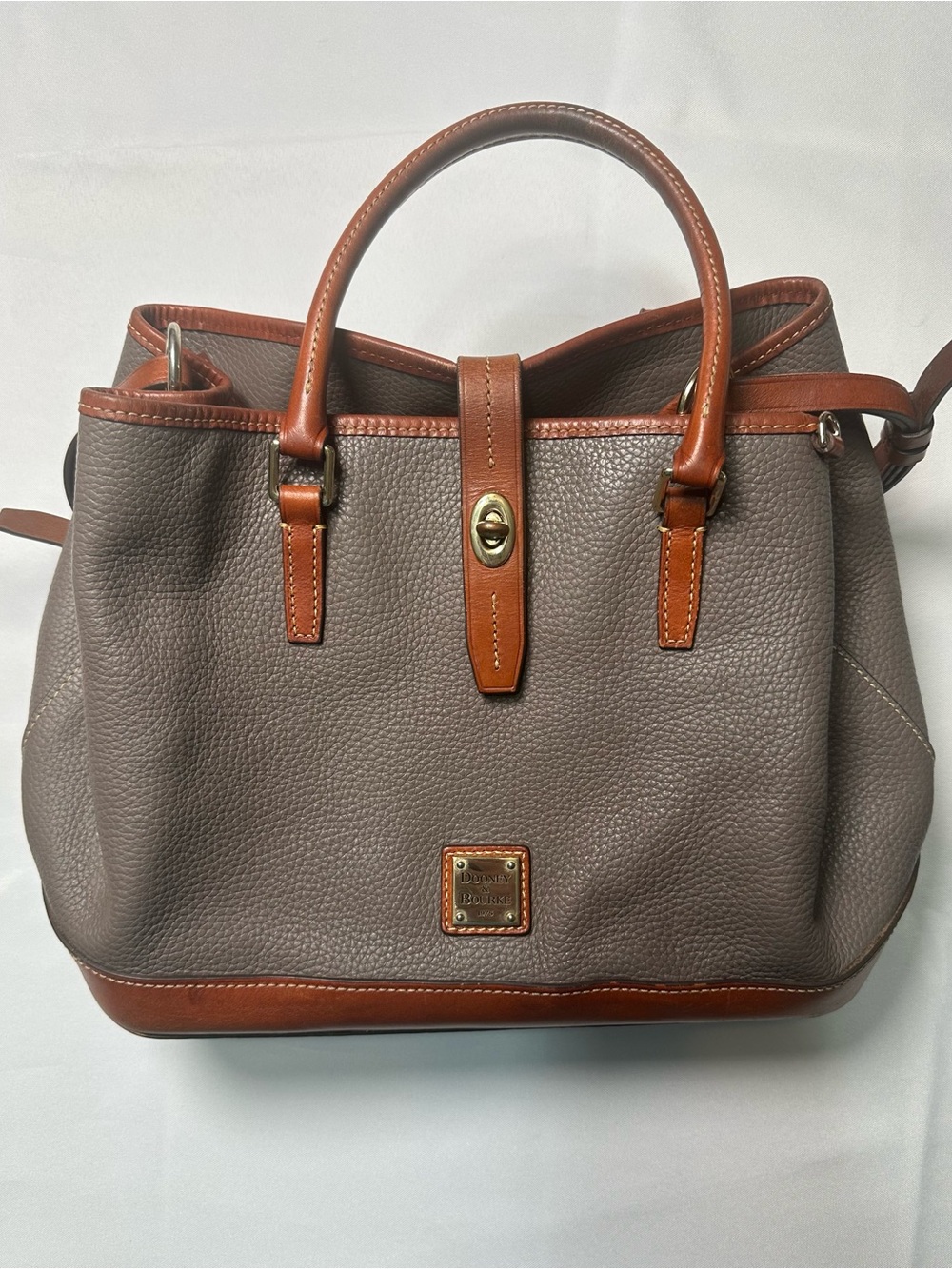 Large Dooney & Bourke Taupe Satchel with Brown Trim